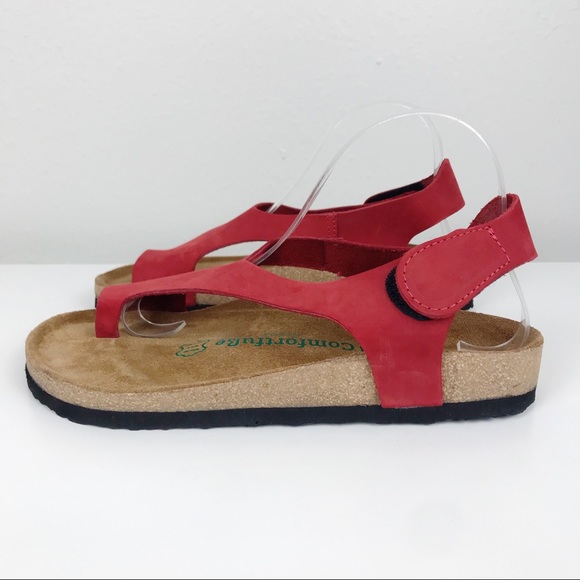 Comfortfusse Felecia Red Leather Cork Sandals 38 - Picture 4 of 10